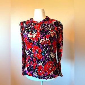 J. Crew smocked popover top in Lurex dot floral, size XL